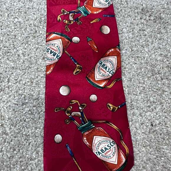 Tabasco Other - Tabasco Golf Theme Red Silk Men's Neck Tie Featuring Hot Sauce Golf Bags and Clu